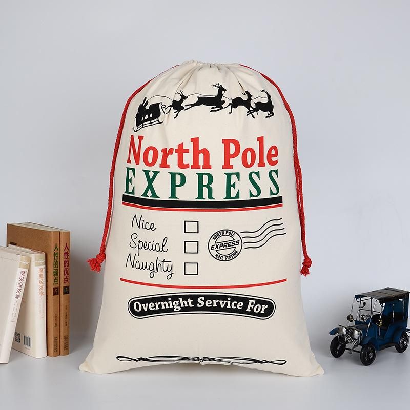 Bolsa de lona grande y gruesa, regalo de Navidad, algodón, ecológica, con cordón