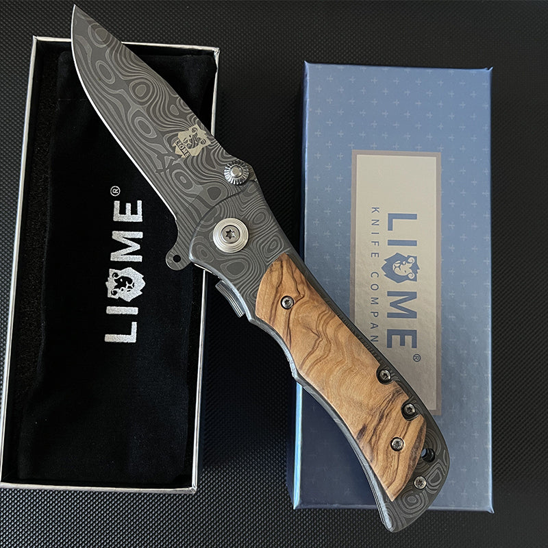 Liome 339 Coltello Tascabile Pieghevole da Esterno EDC in Acciaio Damasco