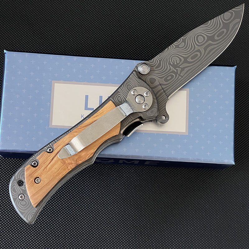 Liome 339 Coltello Tascabile Pieghevole da Esterno EDC in Acciaio Damasco