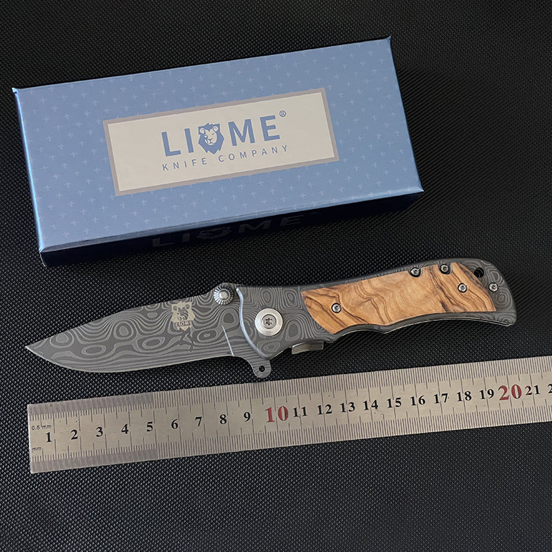 Liome 339 Coltello Tascabile Pieghevole da Esterno EDC in Acciaio Damasco