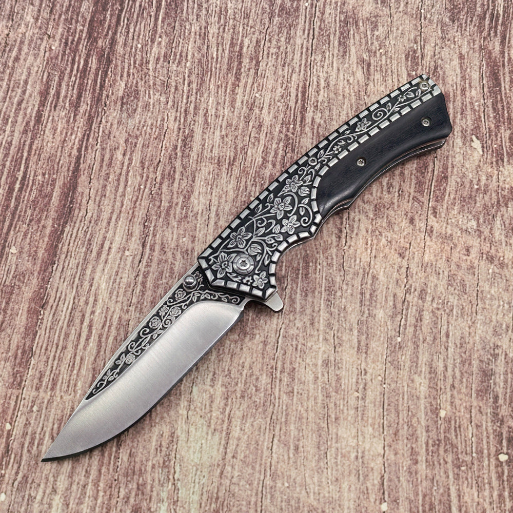 J21 440 Steel Carved Wooden Handle Folding Outdoor Tools