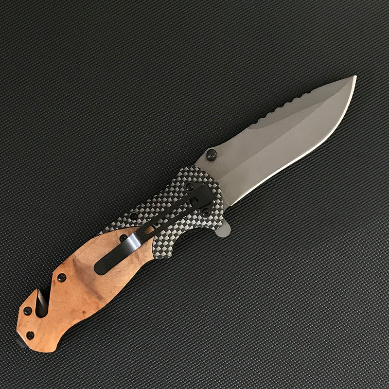 Liome X50 Tascabile da Esterno Multifunzionale Pieghevole con Manico in Legno Strumento EDC