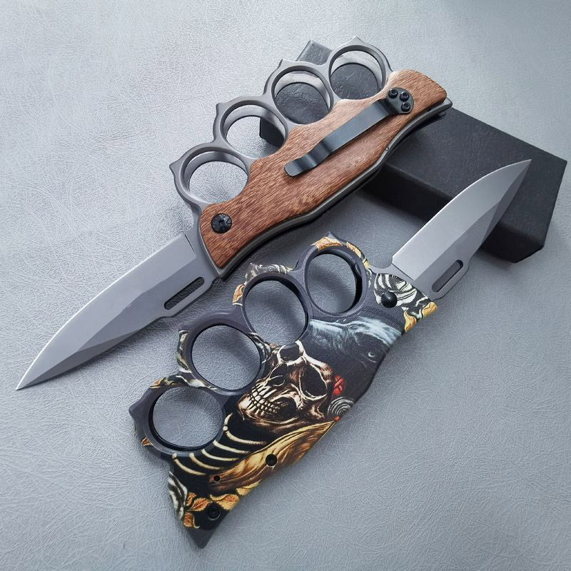 Wooden Handle Folding Outdoor Pocket Four Holes EDC Tools