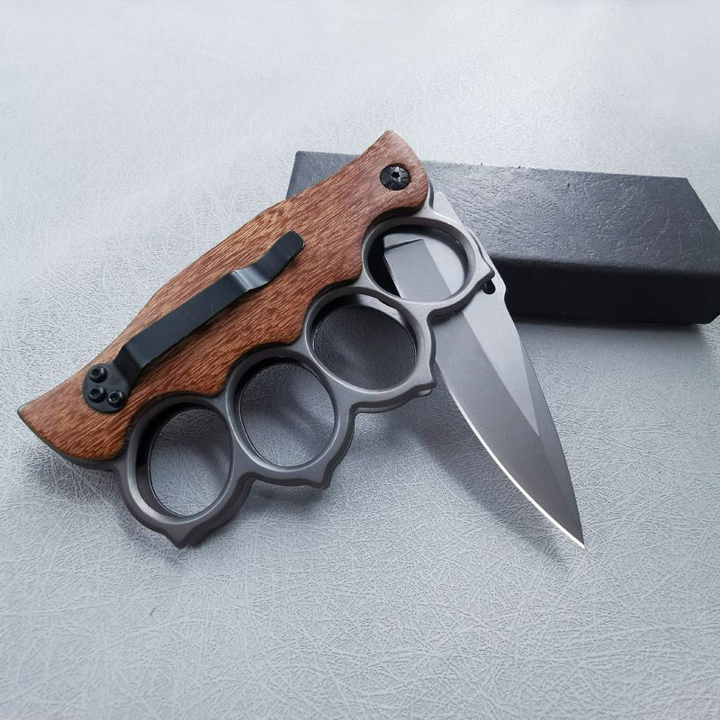 Wooden Handle Folding Outdoor Pocket Four Holes EDC Tools