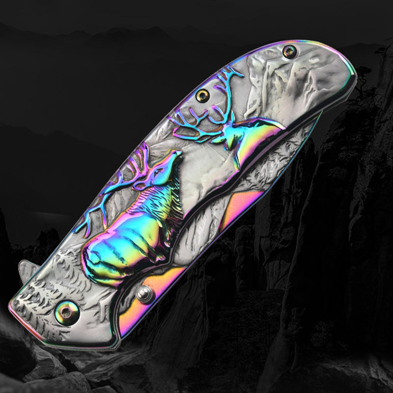 Embossed Deer Handle Folding Outdoor Pocket Colorful Tool