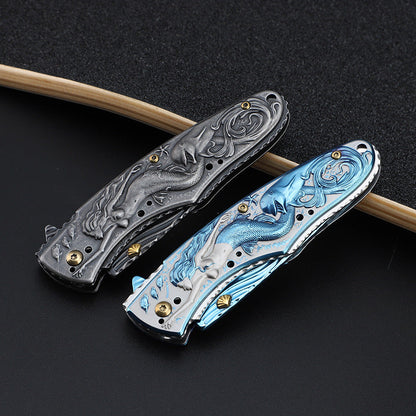 Strumento EDC tascabile pieghevole da esterno con manico decorato con sirena