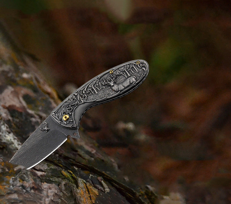 Deer-Embossed Handle Folding Outdoor Pocket EDC Tool
