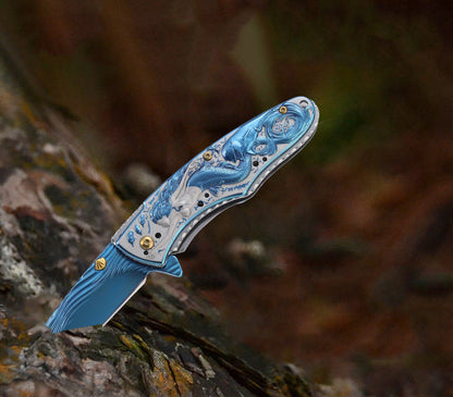 Strumento EDC tascabile pieghevole da esterno con manico decorato con sirena
