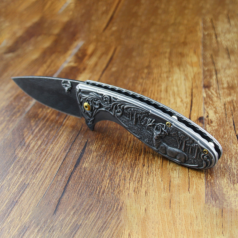 Deer-Embossed Handle Folding Outdoor Pocket EDC Tool