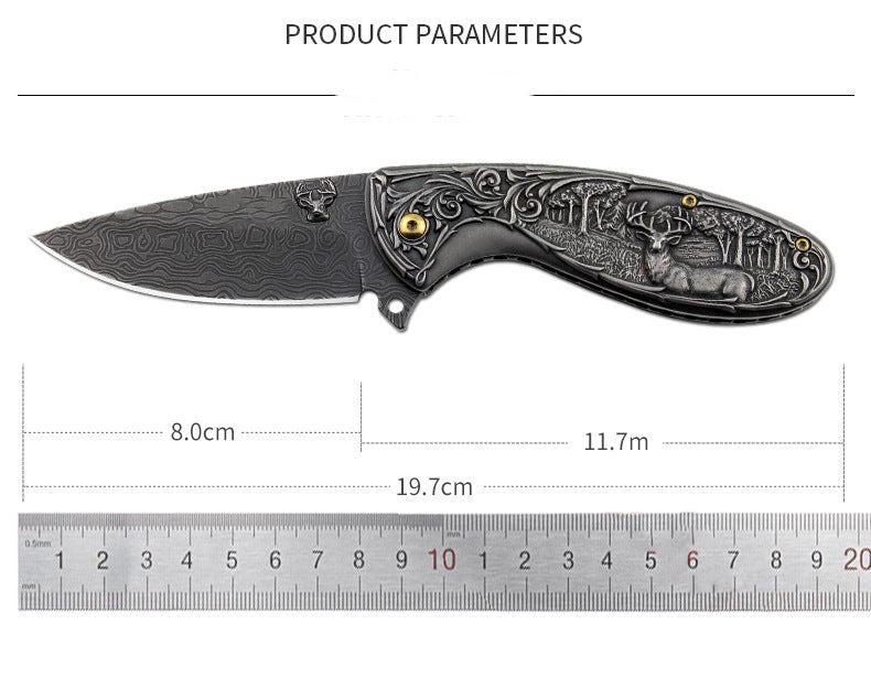 Deer-Embossed Handle Folding Outdoor Pocket EDC Tool