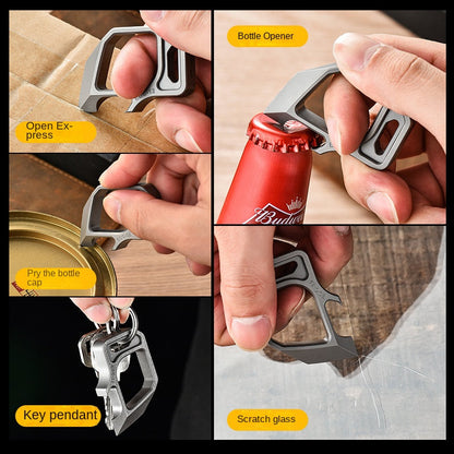 Utensile da esterno multifunzionale in titanio, ciondolo e apribottiglie