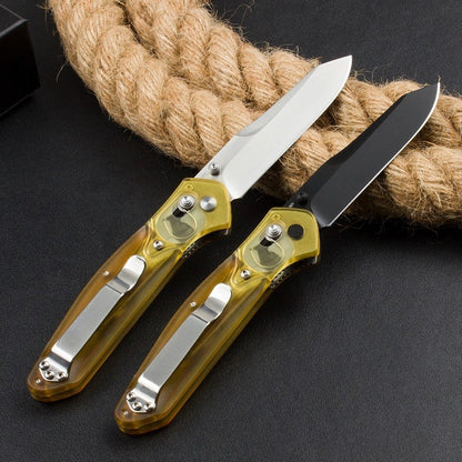 BM940 Herramienta plegable para exteriores de acero D2 con mango amarillo transparente