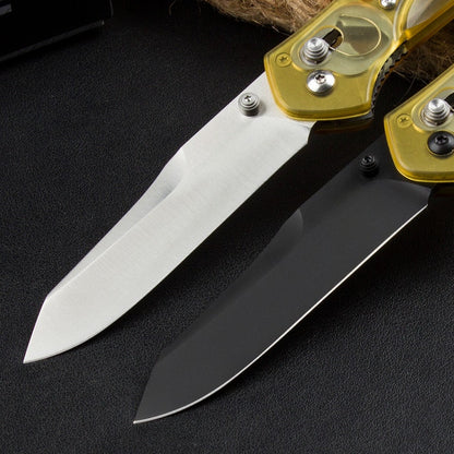 BM940 Herramienta plegable para exteriores de acero D2 con mango amarillo transparente