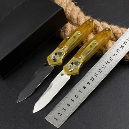 BM940 Herramienta plegable para exteriores de acero D2 con mango amarillo transparente