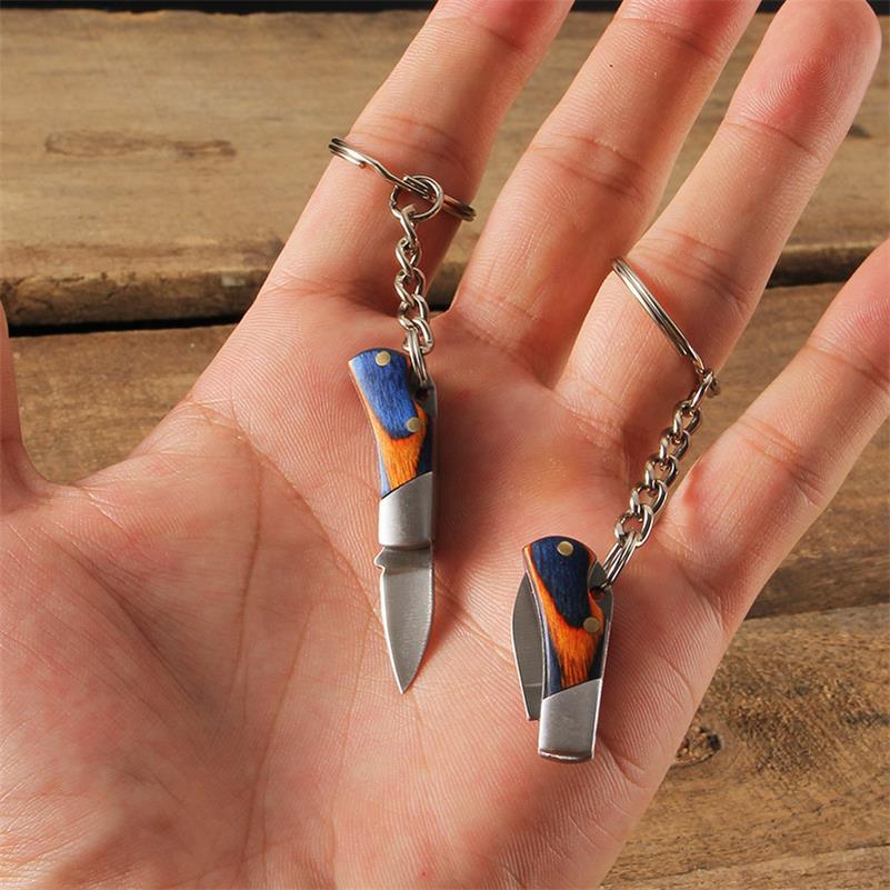 Mini Folding Keychain Wooden Handle Pocket Backpack Tool