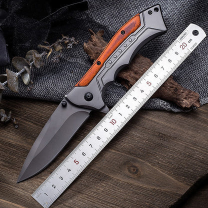 Utensile tascabile EDC pieghevole da esterno in legno di ramo acidificato, 59 HRC