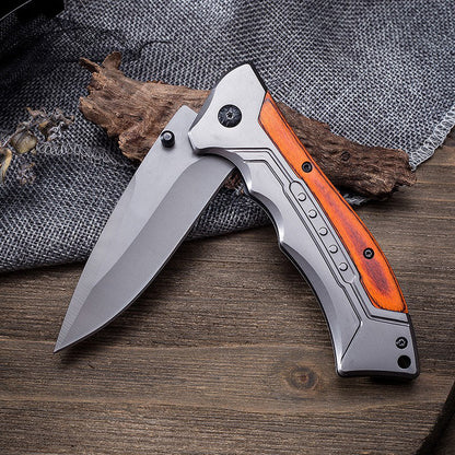 Utensile tascabile EDC pieghevole da esterno in legno di ramo acidificato, 59 HRC