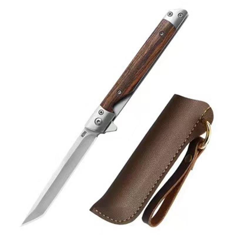Wood Handle Folding Damascus Pattern Pocket Tool
