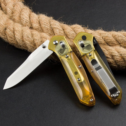 BM940 Herramienta plegable para exteriores de acero D2 con mango amarillo transparente