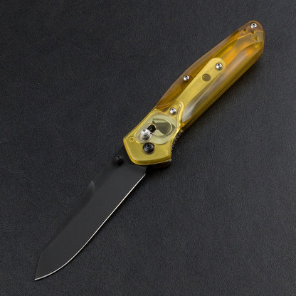 BM940 Herramienta plegable para exteriores de acero D2 con mango amarillo transparente
