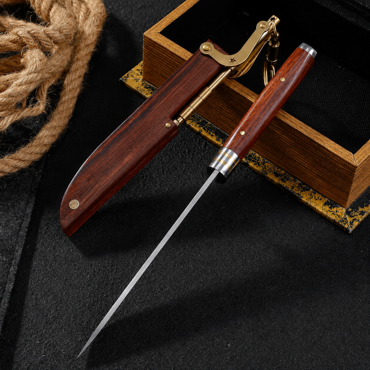 Vintage Wooden Handle Portable Tool | Brass Buckle | Pocket Carry Design