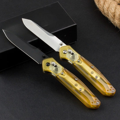 BM940 Herramienta plegable para exteriores de acero D2 con mango amarillo transparente