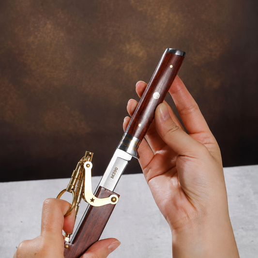 Vintage Wooden Handle Portable Tool | Brass Buckle | Pocket Carry Design