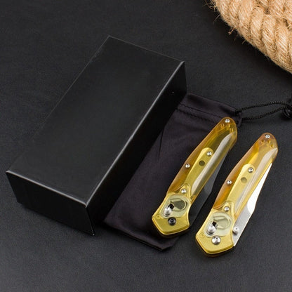 BM940 Herramienta plegable para exteriores de acero D2 con mango amarillo transparente