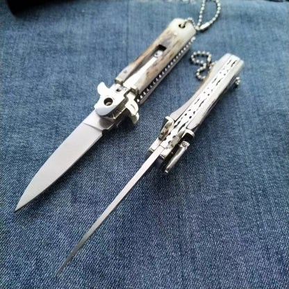 Utensile portatile da esterno con piccolo manico in corno di cervo e acciaio D2
