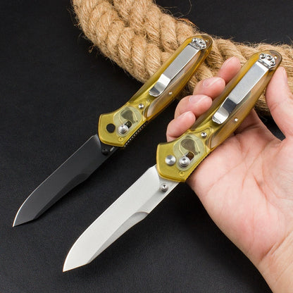 BM940 Herramienta plegable para exteriores de acero D2 con mango amarillo transparente