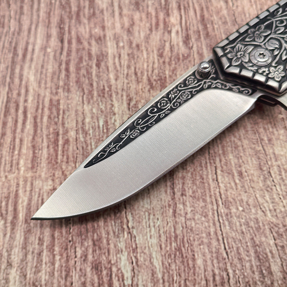 J21 440 Steel Carved Wooden Handle Folding Outdoor Tools