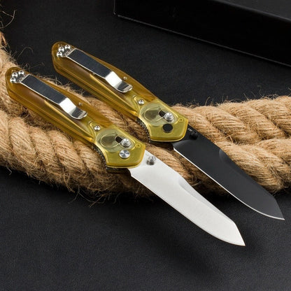 BM940 Herramienta plegable para exteriores de acero D2 con mango amarillo transparente