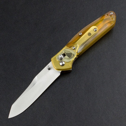 BM940 Herramienta plegable para exteriores de acero D2 con mango amarillo transparente