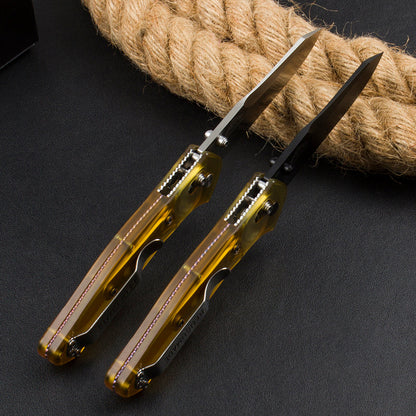 BM940 Herramienta plegable para exteriores de acero D2 con mango amarillo transparente