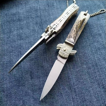 Utensile portatile da esterno con piccolo manico in corno di cervo e acciaio D2