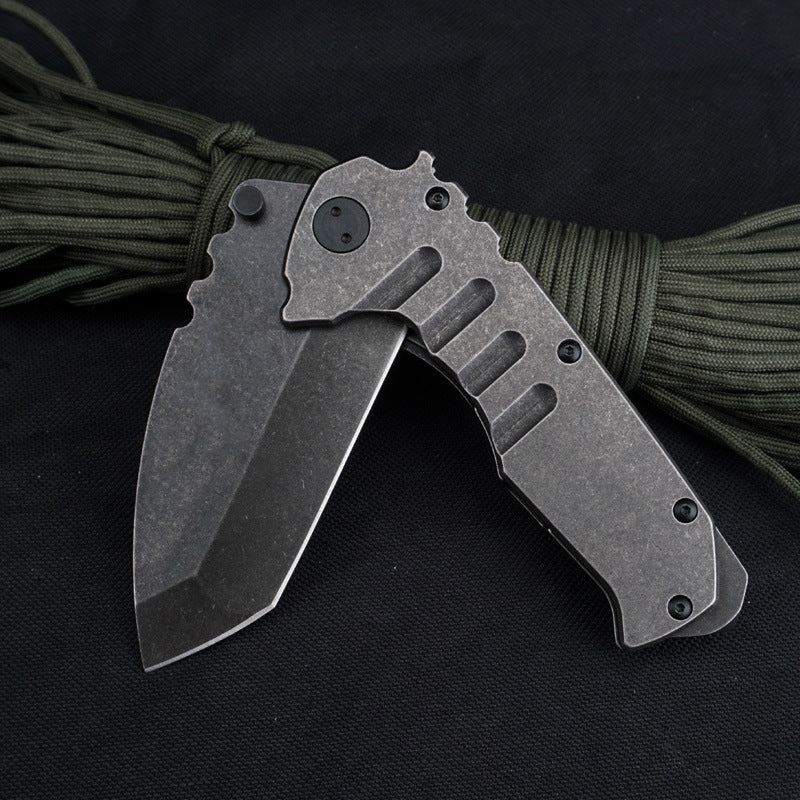 Coltello Tascabile Pieghevole da Esterno in Acciaio 9cr18mov Stonewash con Manico in G10 per Campeggio