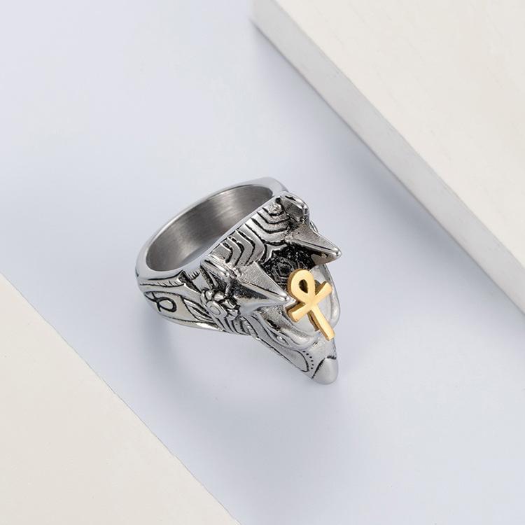 Anillo de autodefensa de acero inoxidable Anubis