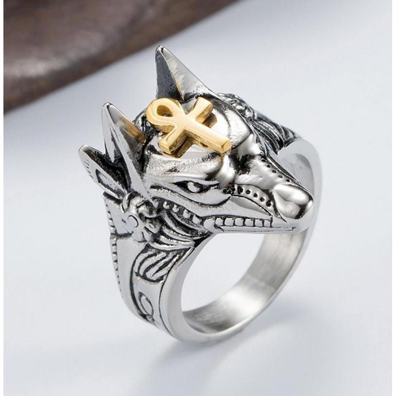 Anillo de autodefensa de acero inoxidable Anubis