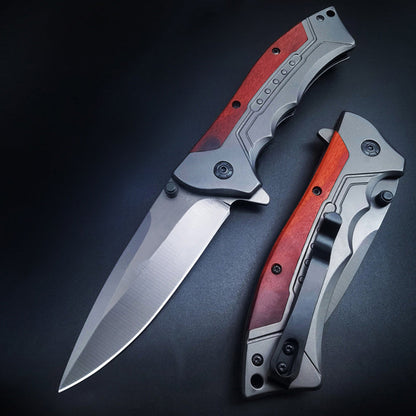 Utensile tascabile EDC pieghevole da esterno in legno di ramo acidificato, 59 HRC