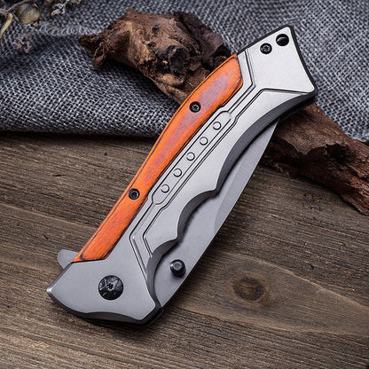 Utensile tascabile EDC pieghevole da esterno in legno di ramo acidificato, 59 HRC