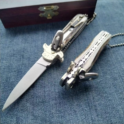Utensile portatile da esterno con piccolo manico in corno di cervo e acciaio D2