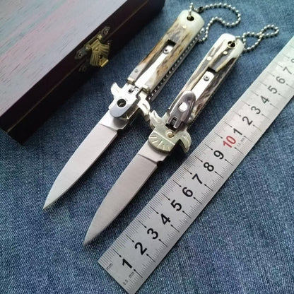 Utensile portatile da esterno con piccolo manico in corno di cervo e acciaio D2