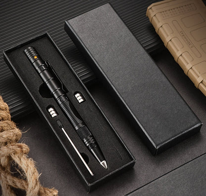 Ferramenta EDC multifunções de exterior em forma de caneta, com iluminação LED e bolso