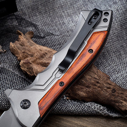 Utensile tascabile EDC pieghevole da esterno in legno di ramo acidificato, 59 HRC