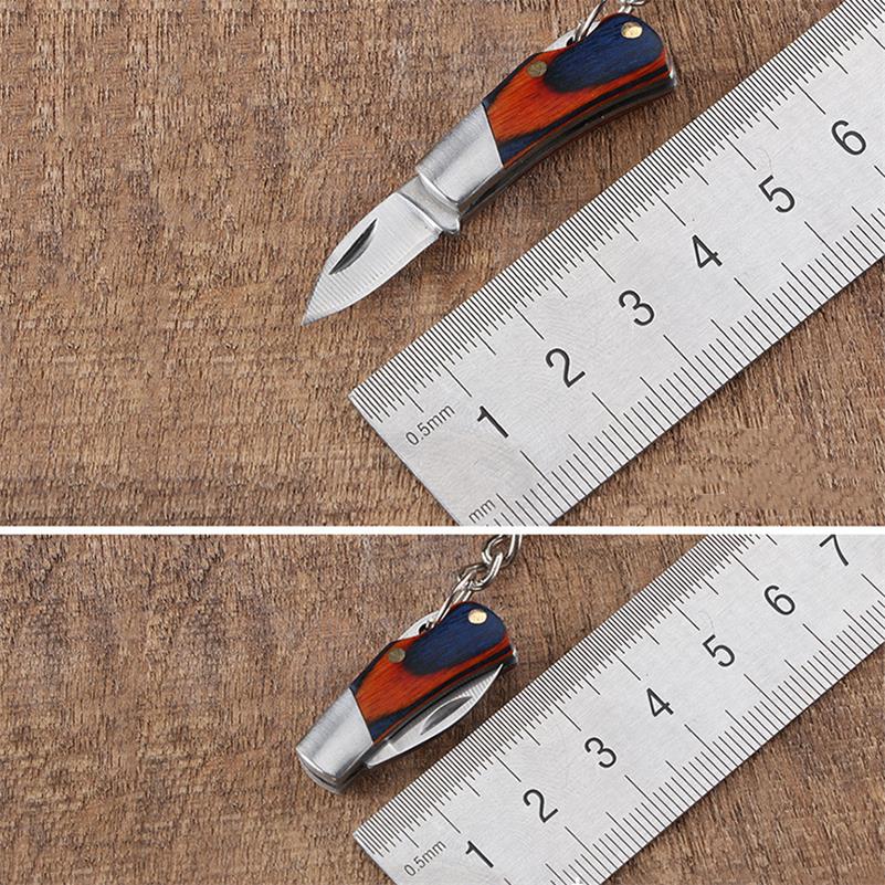 Mini Folding Keychain Wooden Handle Pocket Backpack Tool