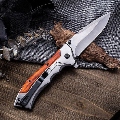 Utensile tascabile EDC pieghevole da esterno in legno di ramo acidificato, 59 HRC