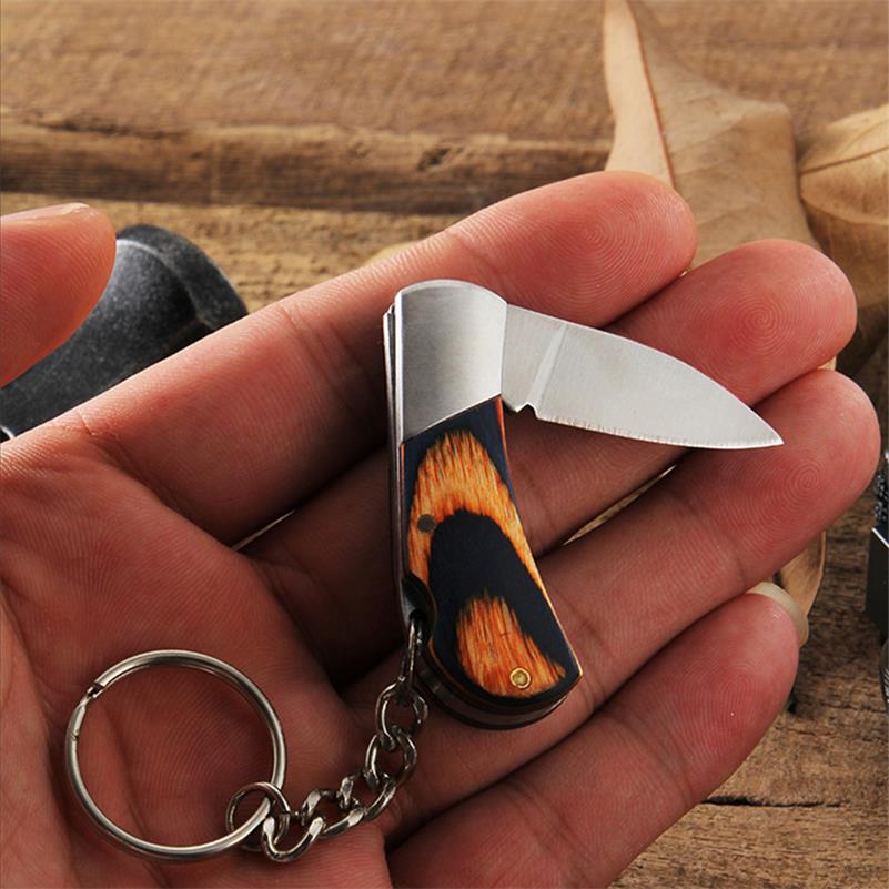Mini Folding Keychain Wooden Handle Pocket Backpack Tool