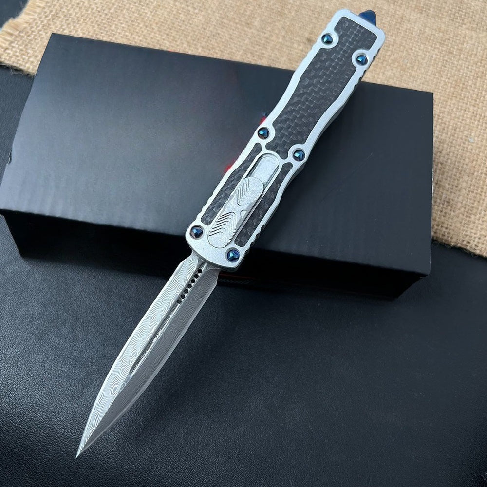 Damascus Carbon Fiber White Handle Aluminum Alloy Outdoor Portable Tool