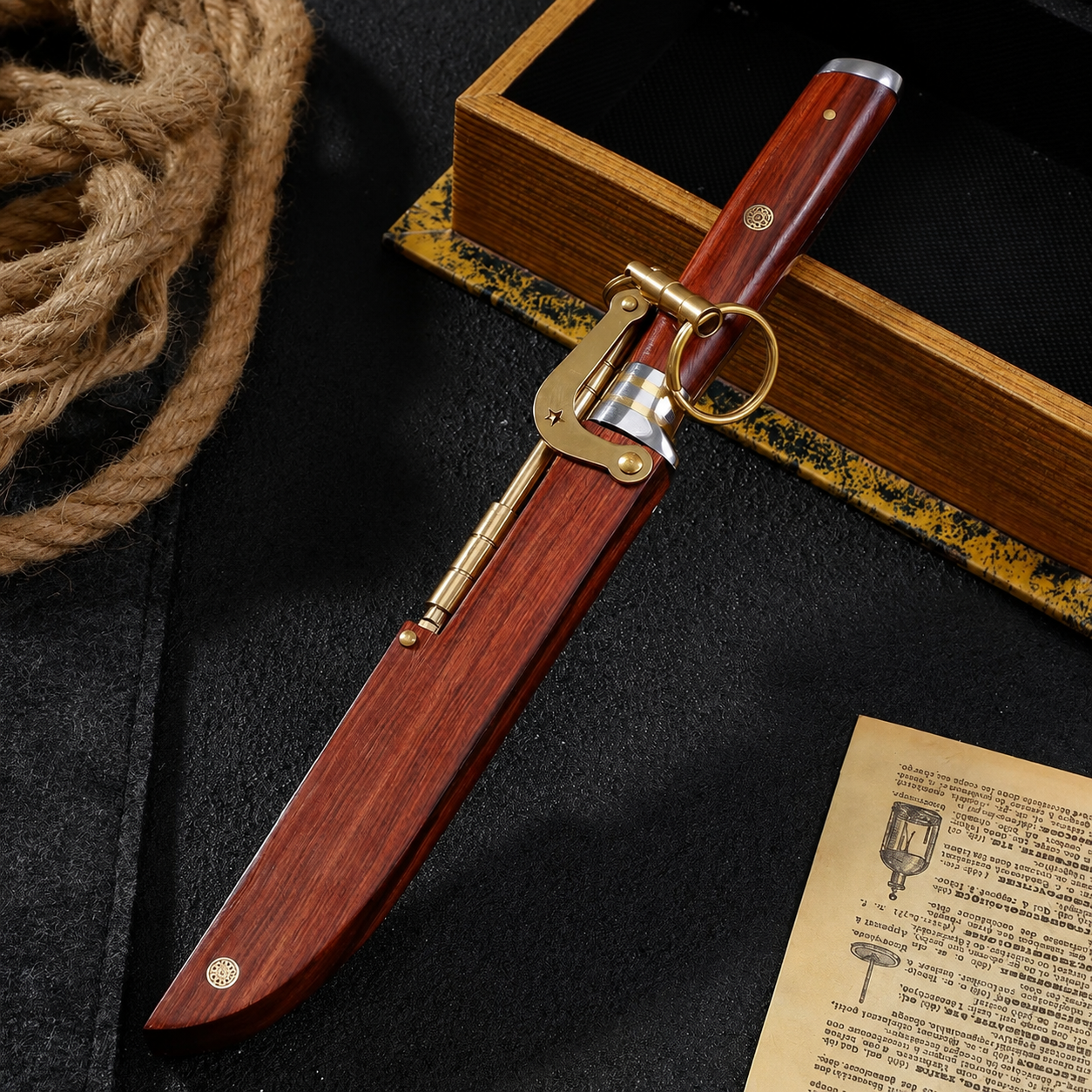 Vintage Wooden Handle Portable Tool | Brass Buckle | Pocket Carry Design