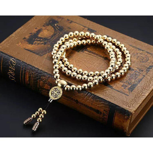 Full Brass Buddha Beads Self Defense Beads Mala Necklace